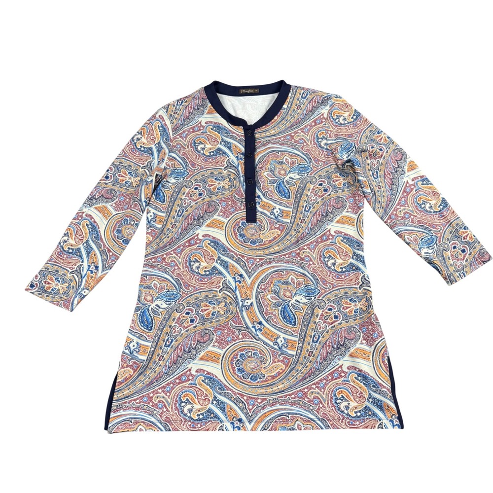 J.McLaughlin Biscayne Henley Tunic Top Women Size Medium Boho Stretch‎ Coastal